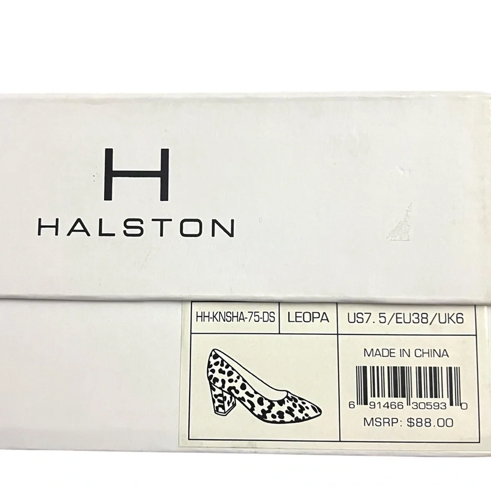 Halston Leopard Print Vegan Suede Block Heel Pumps Women's 7.5M Mobwife Party
